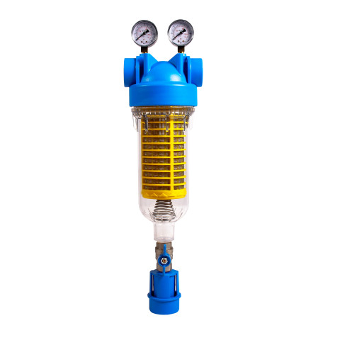 Manual flushing water filter ATLAS HYDRA RAH M with pressure gauges, 1'' connection